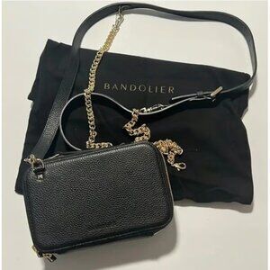 CAMERON Bandolier Black Crossbody Bag with Gold Hardware